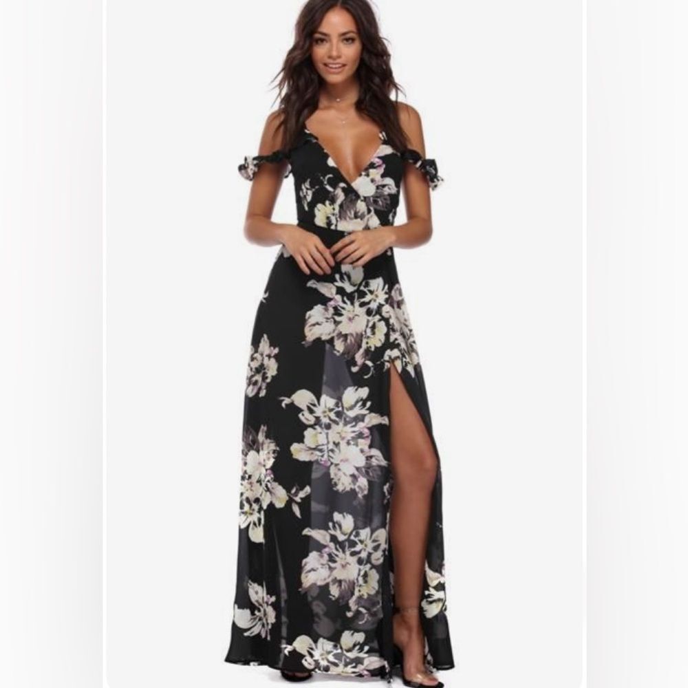 Beautiful off shoulder ruffle floral faux wrap maxi dress size small